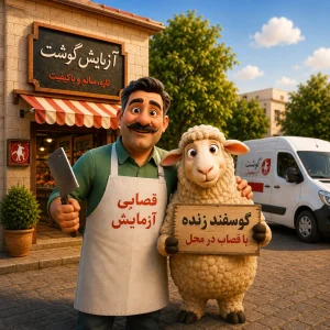 گوسفند زنده با قصاب در محل